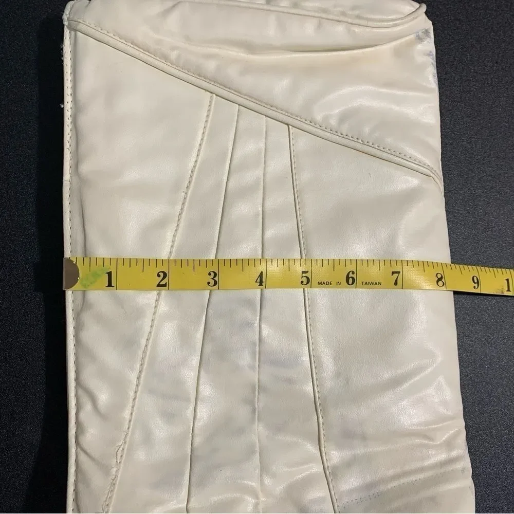 Vintage Purse White Cream Vegan Leather Clutch Shoulder Bag Special Occasion